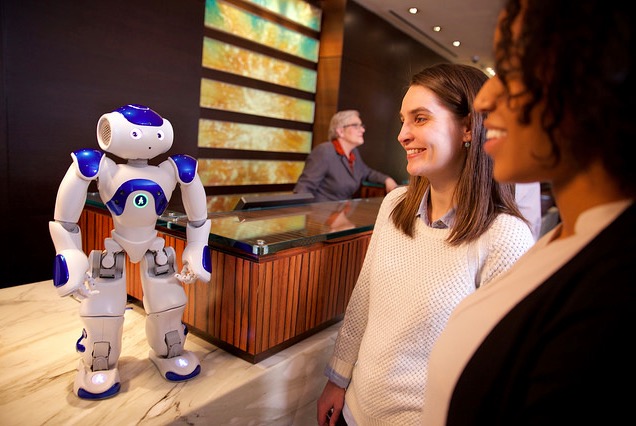 This is the IBM Watson-powered concierge robot in use at a Hilton Hotel. 