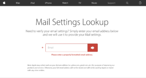 Mail Settings Lookup screen