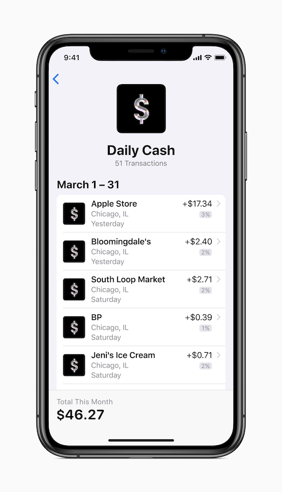 Apple Card Daily Cash screen