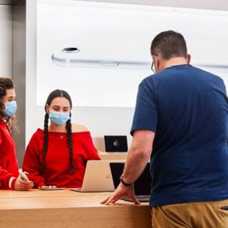 Apple store staff with masks